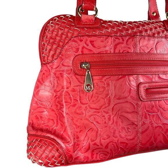 MC Coral Pink Purse Shoulder Bag Large Embossed Faux Leather - Picture 4 of 16